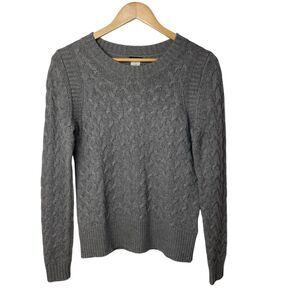 J.Crew Cable Knit Sweater Women's S Gray Wool Angora Blend Crewneck Cozy Soft